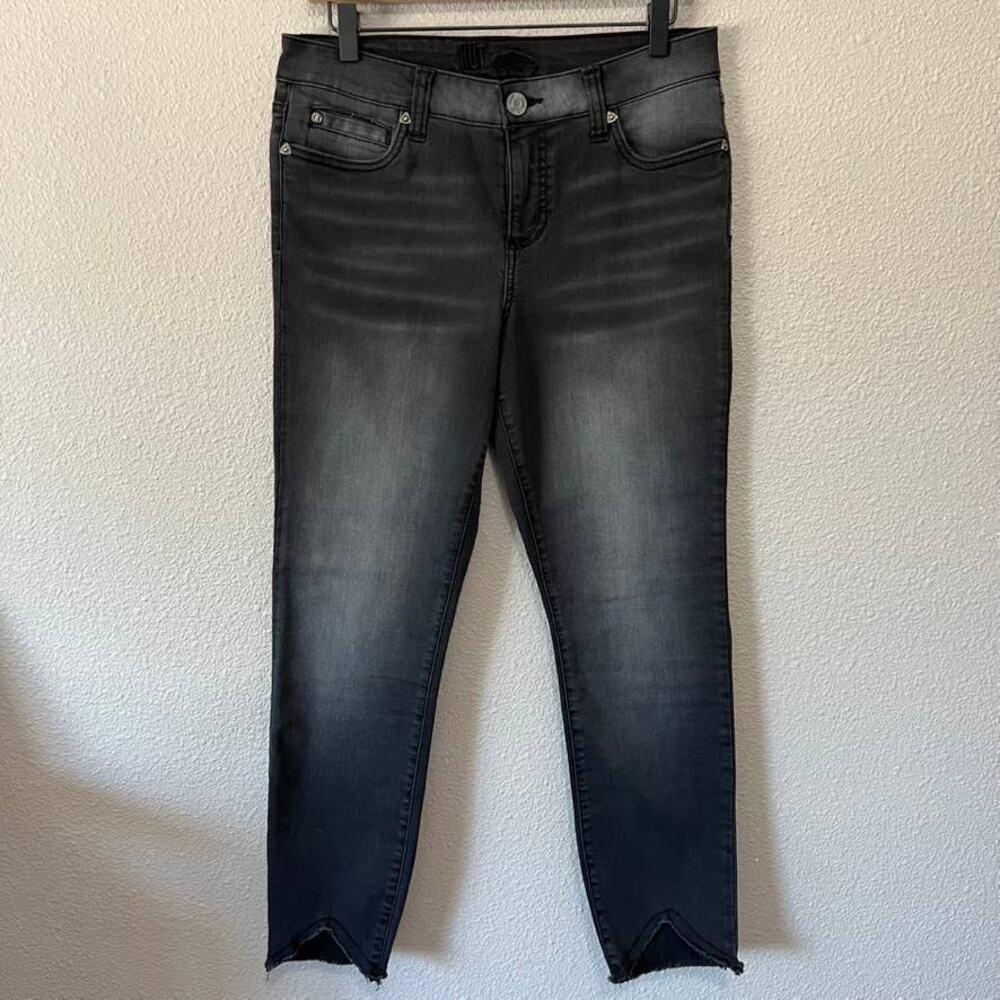 KUT From The Kloth Stone Wash Black Raw Hem Mid Rise Ankle Skinny Jeans 10